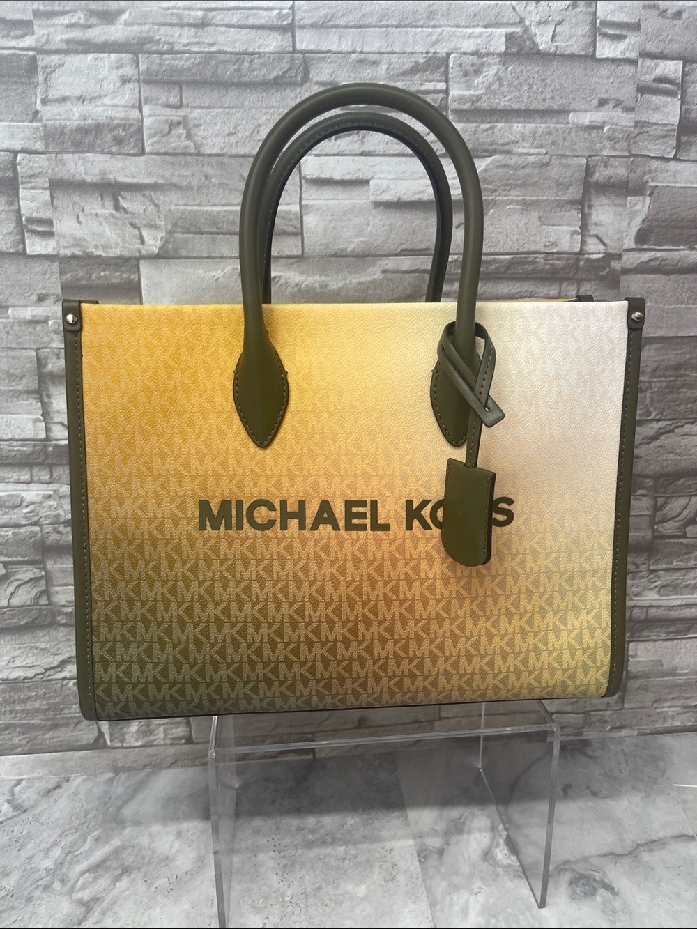 Michael Kors Mirella Medium Satchel Gradient Logo & Matching Wallet Olive Ombre - Picture 2 of 6